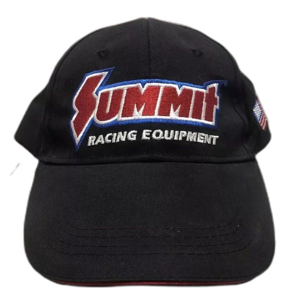 Summit Racing Equipment Hat Cap Black Embroidered USA Flag Lightning Bolt